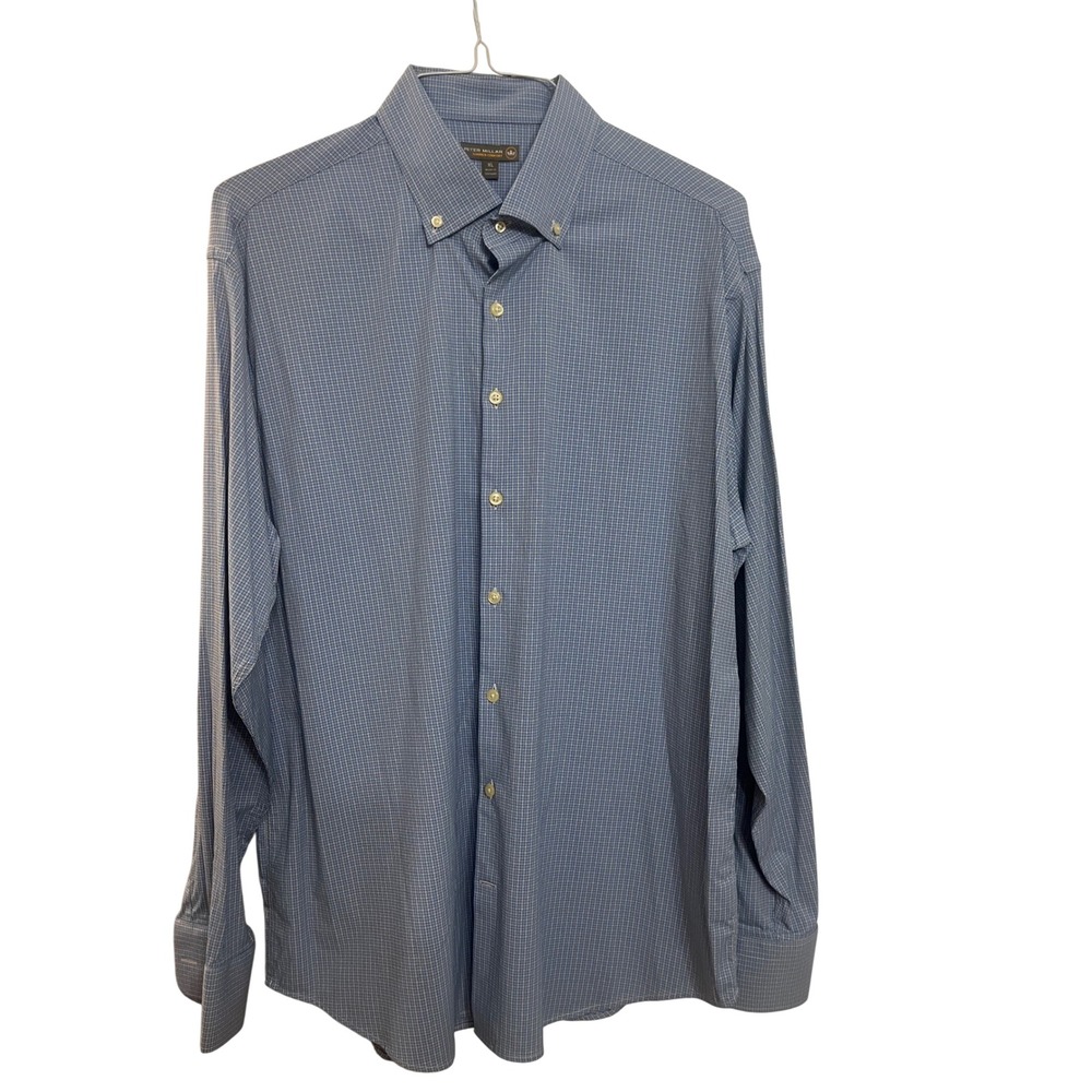 Peter Millar Summer Comfort Mens XL Blue Gingham Check‎ Button Down Shirt